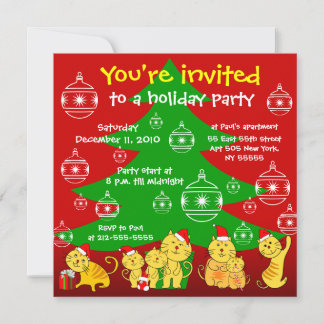Holiday Party Invitation Family Cat