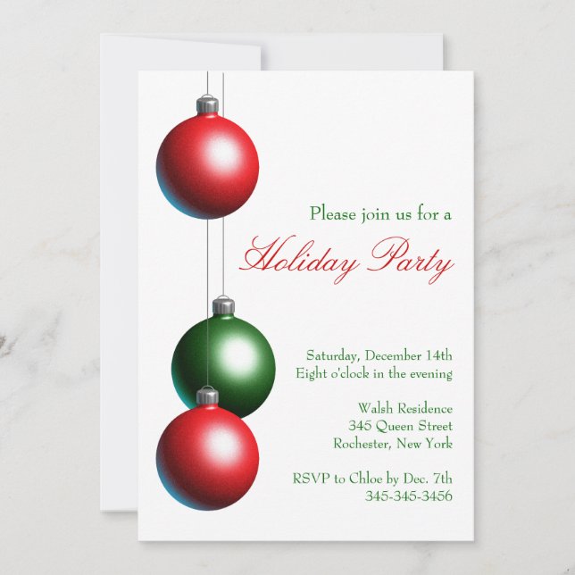 Holiday Party Invitation on Crisp White (Front)
