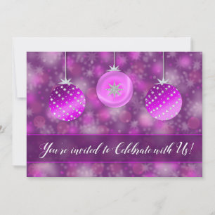 Holiday Party Invitation - Purple Ornaments