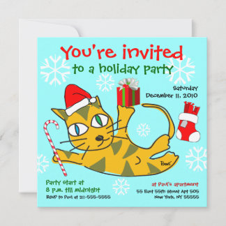 Holiday Party Invitation Rolling Cat