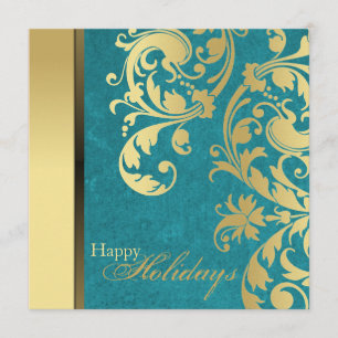 Holiday Party Invitation - Teal & Gold Swirls