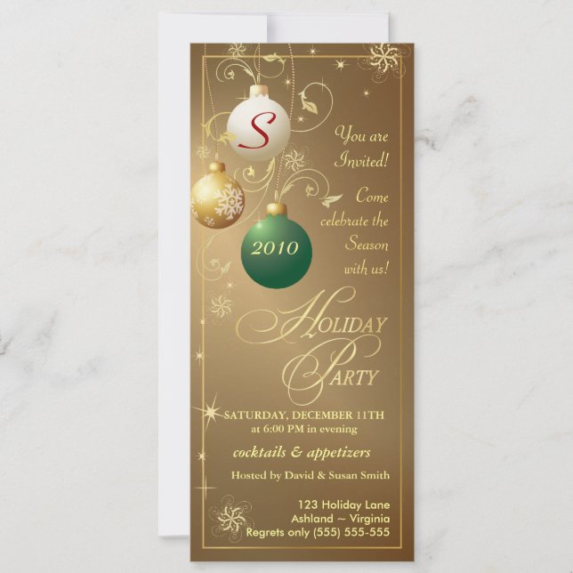 Holiday Party Invitations - Elegant Antique Gold (Front)