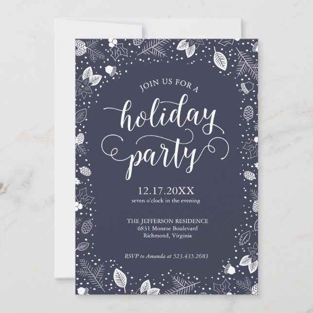 Holiday Party Invite Calligraphy Winter Foliage (Front)