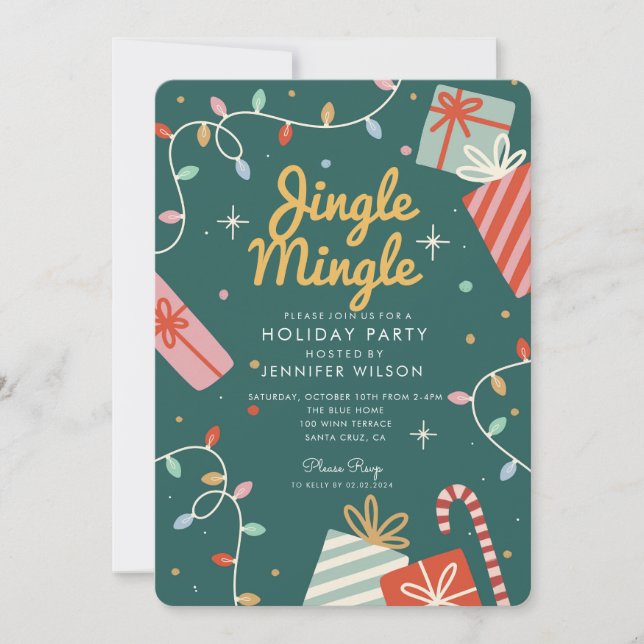 Holiday Party Jingle Mingle Christmas Light Candy Invitation (Front)