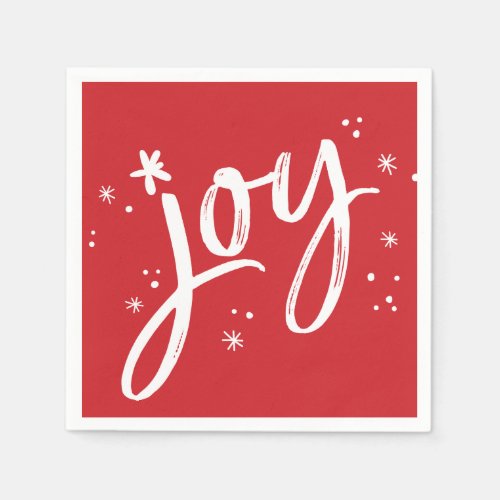 HOLIDAY PARTY joy script red fun white sparkles Napkins