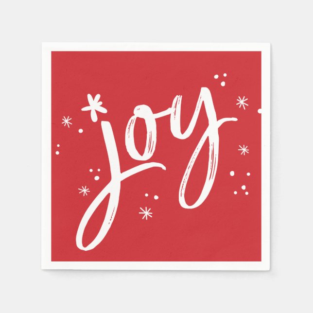 HOLIDAY PARTY joy script red fun white sparkles Napkins (Front)