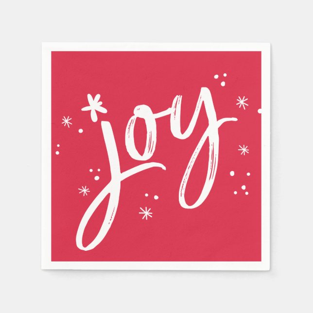HOLIDAY PARTY joy script red white sparkles Paper Napkins (Front)