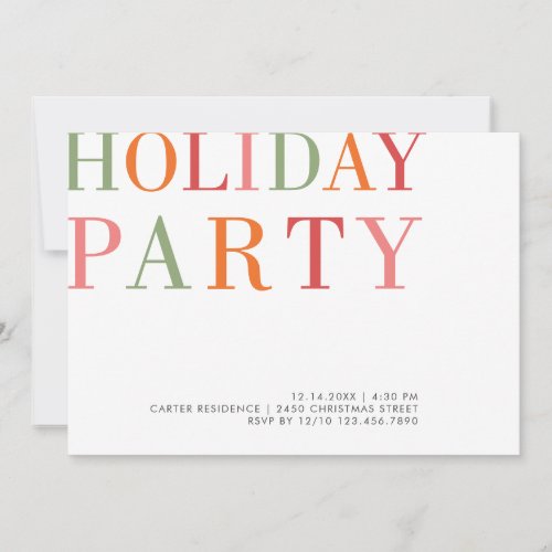 Holiday Party Minimalist Modern Typography Colors Invitation