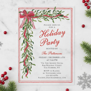 Holiday Party Mistletoe Bow Modern Christmas Party Acrylic Invitations