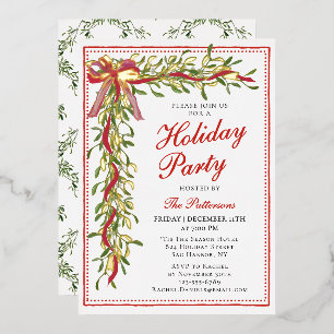 Holiday Party Mistletoe Bow Modern Christmas Party Foil Invitation