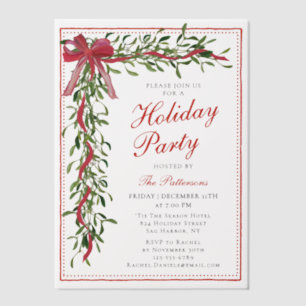 Holiday Party Mistletoe Bow Modern Christmas Party Vellum Invitations