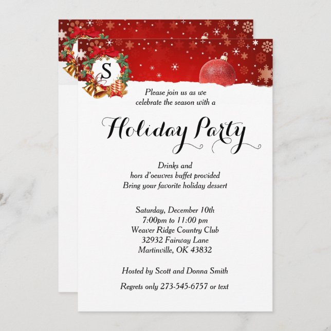Holiday Party | Monogram Invitation (Front/Back)