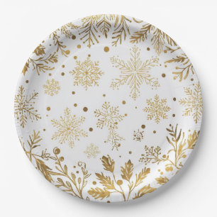 Holiday party paper plate gold and white
