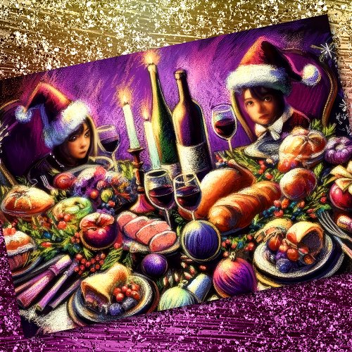 Holiday Party Pastel Drawing Funny Purple Invitation