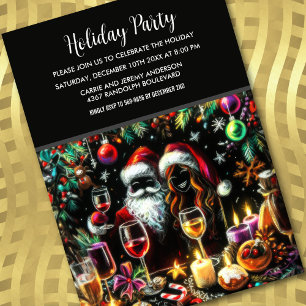 Holiday Party Pastel Drawing Santa Invitation