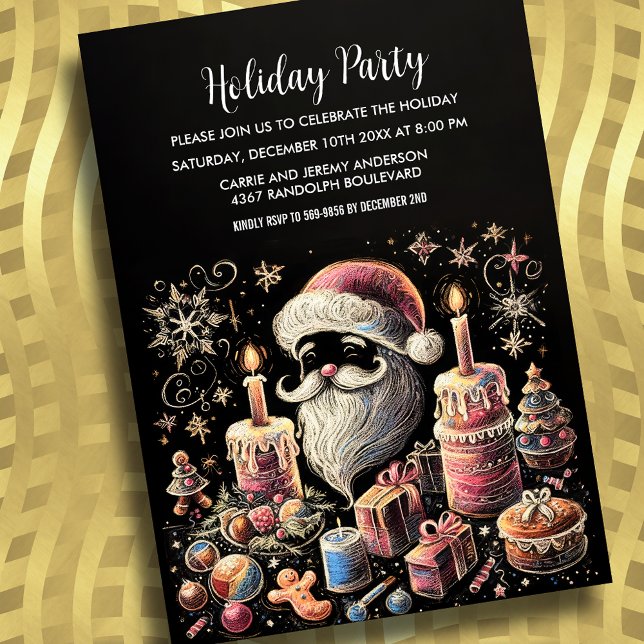 Holiday Party Pastel Drawing Santa Invitation (Creator Uploaded)