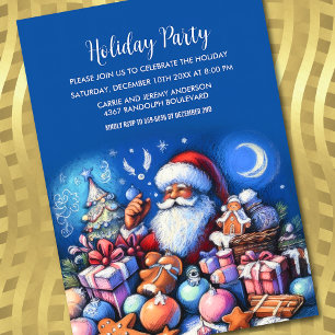 Holiday Party Pastel Drawing Santa Invitation