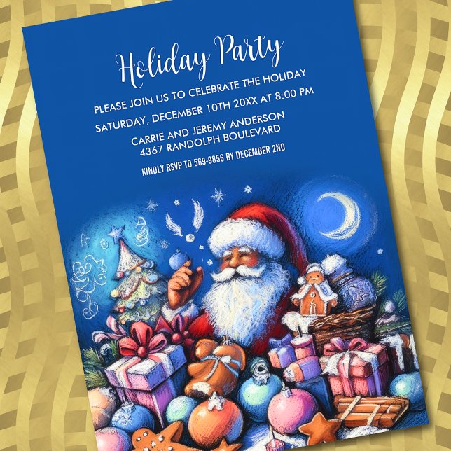 Holiday Party Pastel Drawing Santa Invitation (Creator Uploaded)