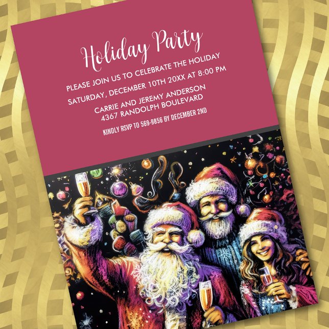 Holiday Party Pastel Drawing Santa Invitation (Creator Uploaded)