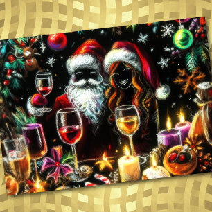 Holiday Party Pastel Drawing Santa Invitation