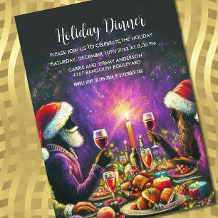 Holiday Party Pastel Drawing Santa Purple Invitation