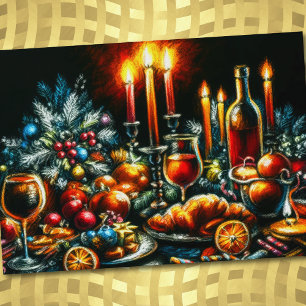 Holiday Party Pastel Drawing Tablescape Invitation