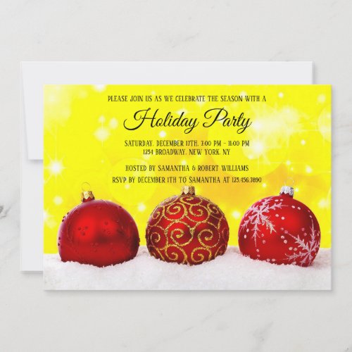 Holiday party red christmas balls Invitation