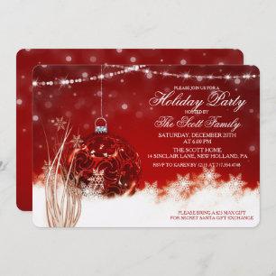 Holiday Party Red Ornament Bauble Invitation