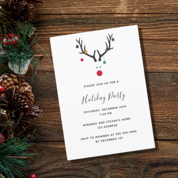 Holiday Party Reindeer Red White Fun Invitation by Nordic_designs at Zazzle