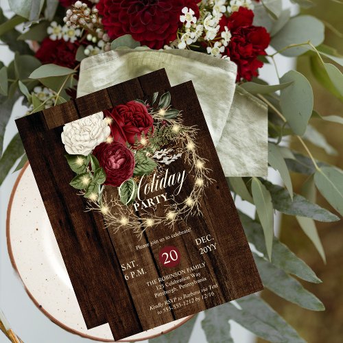 Holiday Party _ Rustic Woodsy Lighted Wreath Invitation