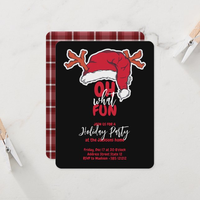 Holiday Party Santa's Hat And Plaid Pattern Card (Front/Back In Situ)
