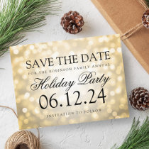 Holiday Party Save The Date Gold Glitter Lights Announcement Postcard