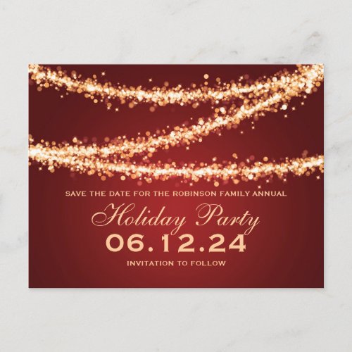 Holiday Party Save The Date Gold String Lights Announcement Postcard