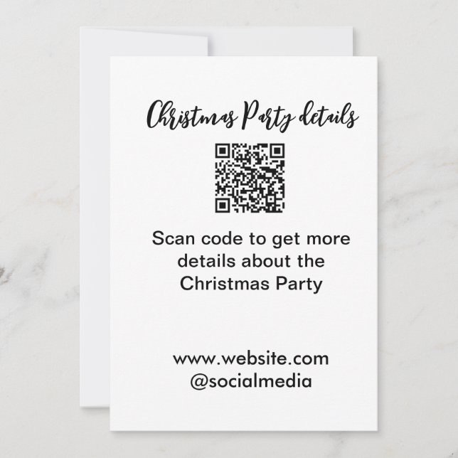 Holiday party Scan QR code details website social  Invitation (Front)