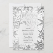 HOLIDAY PARTY Silver Snowflakes Modern Script Invitation