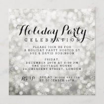 Holiday Party Silver Sparkling Snowflake Lights Invitation