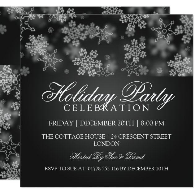 Holiday Party Snowflakes Black Invitation