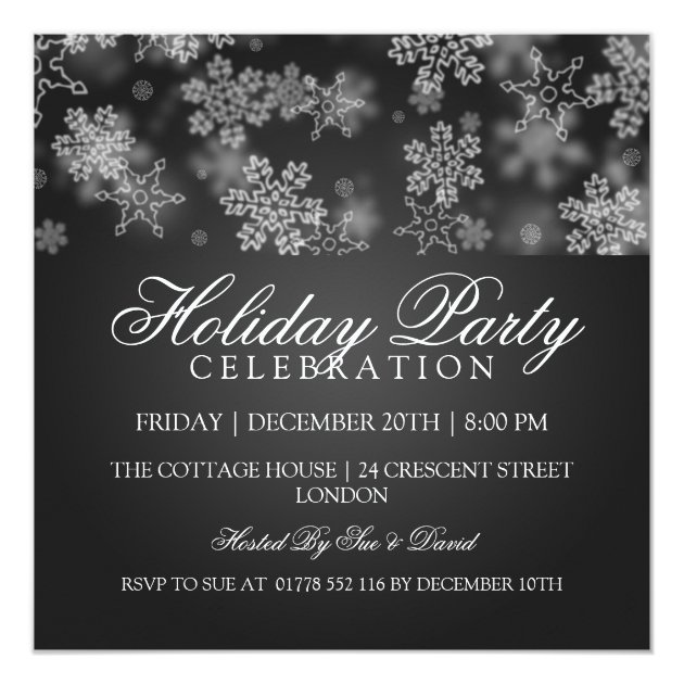 Holiday Party Snowflakes Black Invitation