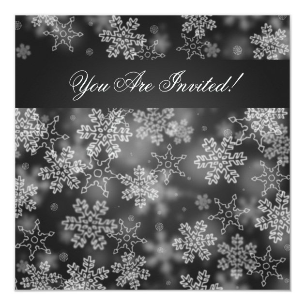 Holiday Party Snowflakes Black Invitation