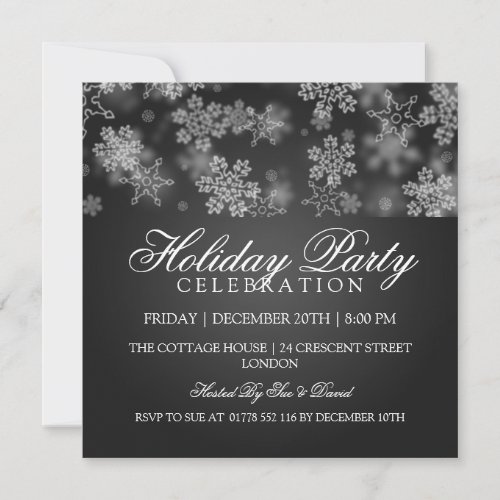 Holiday Party Snowflakes Black Invitations