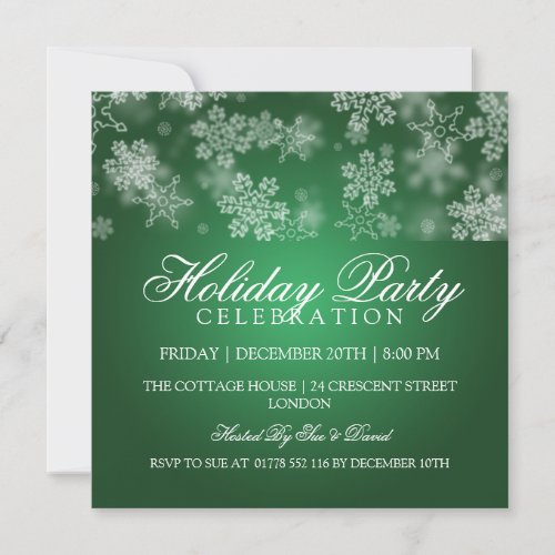 Holiday Party Snowflakes Green Invitation