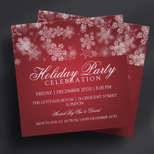 Holiday Party Snowflakes Red Invitation