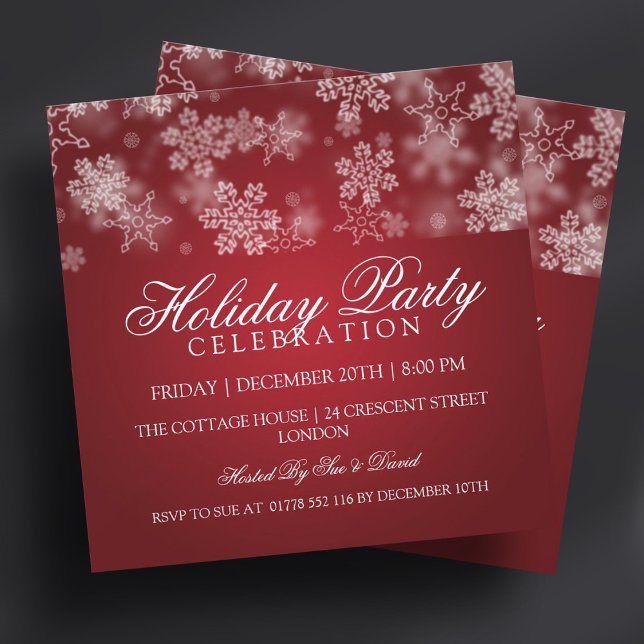 Holiday Party Snowflakes Red Invitation (Holiday Party Snowflakes Red Invitation)