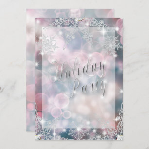 Holiday Party Sparkly Pink Champagne Bokeh Invitation