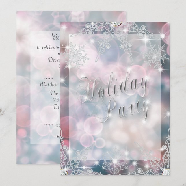 Holiday Party Sparkly Pink Champagne Bokeh Invitation (Front/Back)