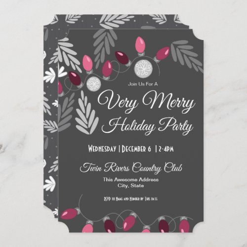 Holiday Party Very Merry Pink Holiday Lights Invitation