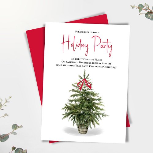 Holiday Party Watercolor Christmas Tree Party Invitation