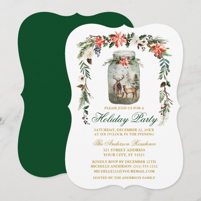Holiday Party Watercolor Winter Floral Mason Jar Invitation (Front/Back)