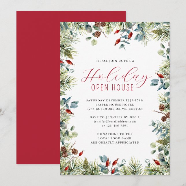 Holiday Party Winter Botanical Christmas Party Invitation (Front/Back)
