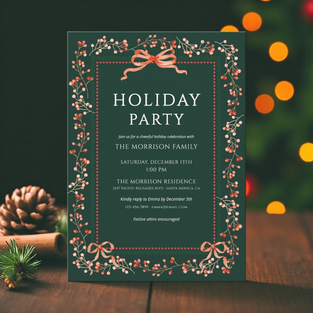 Holiday Party Winter Preppy Botanical Holiday Invitation (Creator Uploaded)